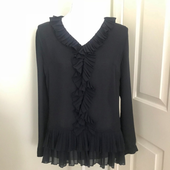 { Banana Republic } Navy Blue Ruffle Sheer Top - Picture 1 of 4